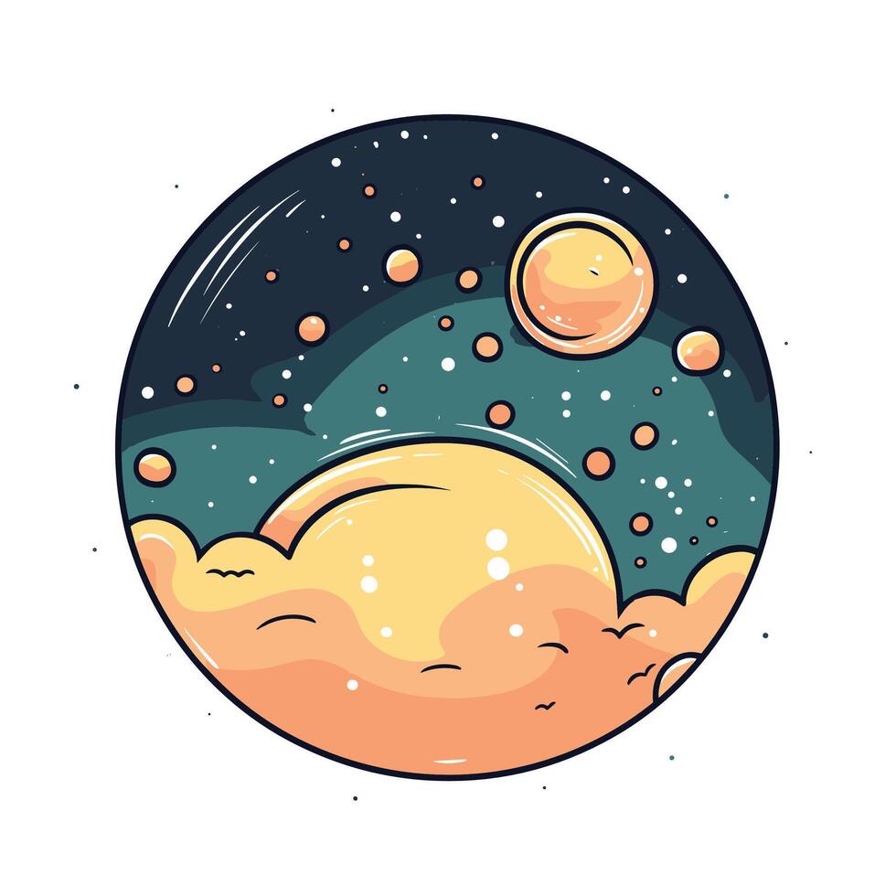 Planet and moon in space, illustration vector