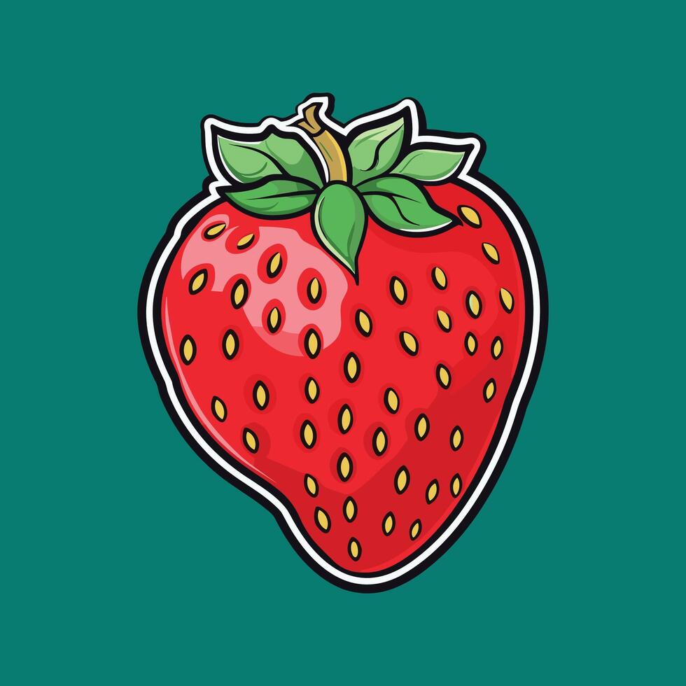 A strawberry is shown in a sticker vector