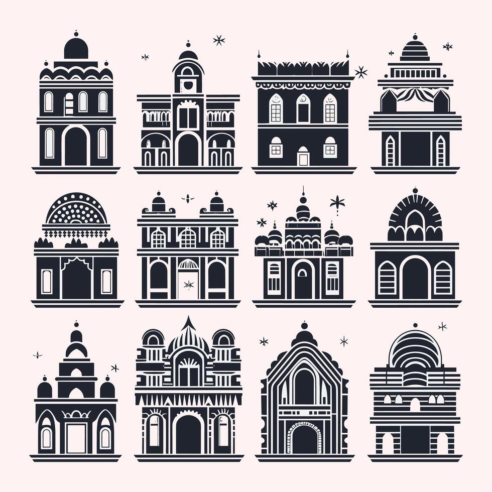 Indian architecture icons set, illustration vector