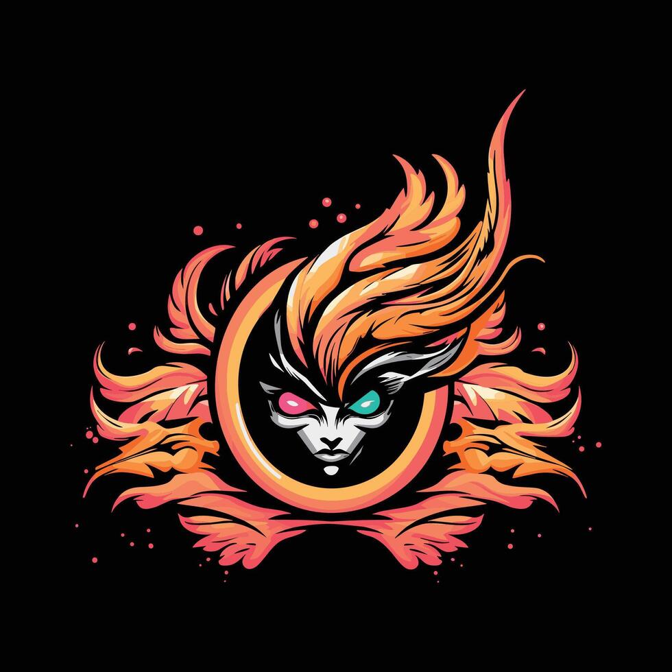 A logo with a woman's face and flames vector