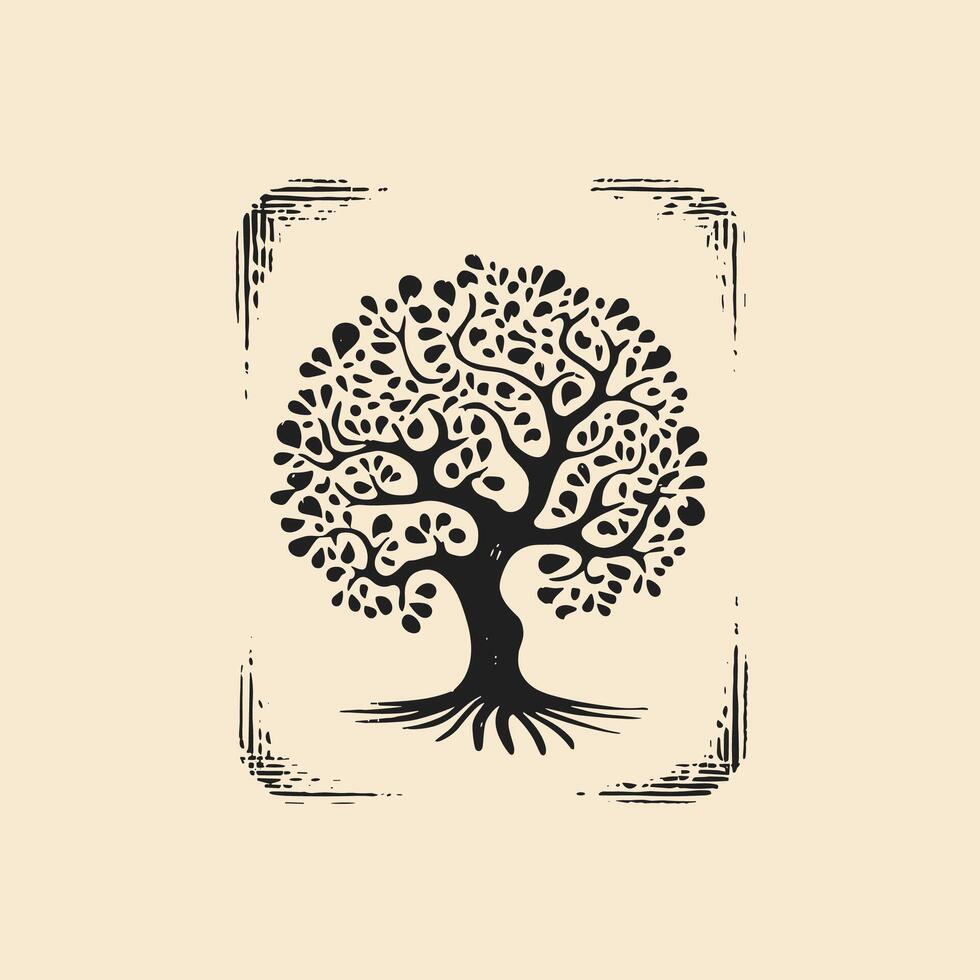 A stylized tree with roots on a beige background vector