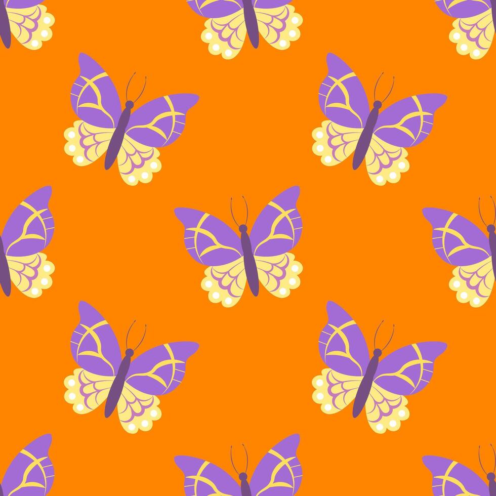 Seamless pattern with butterflies on an orange background vector