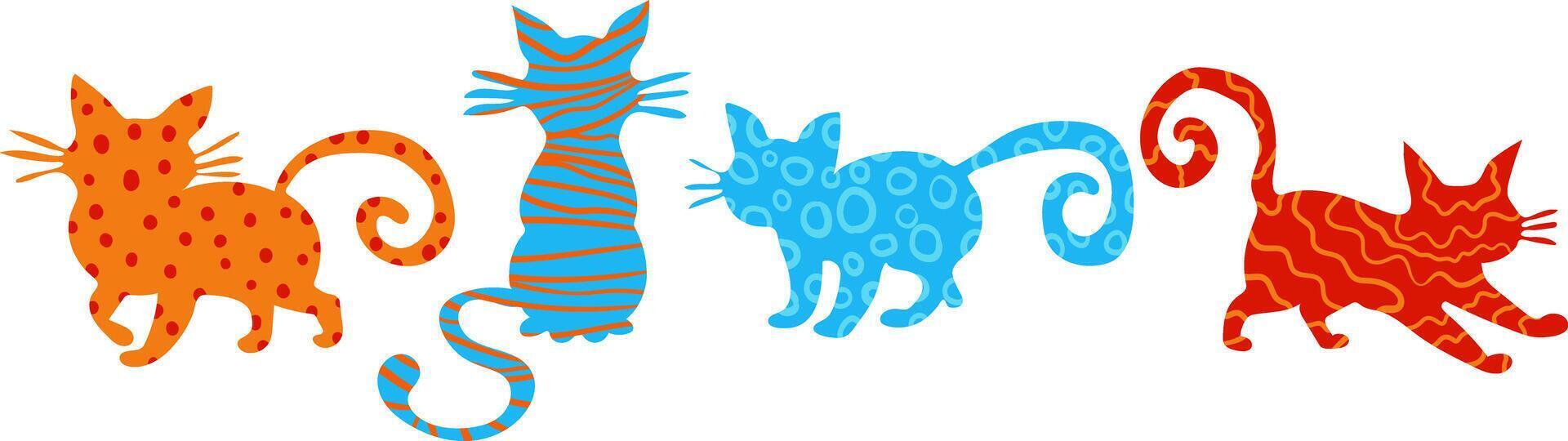 modern abstract cat silhouette set vibrant playful feline characters with artistic patterns isolated for kids design, web decor, poster or sticker art vector