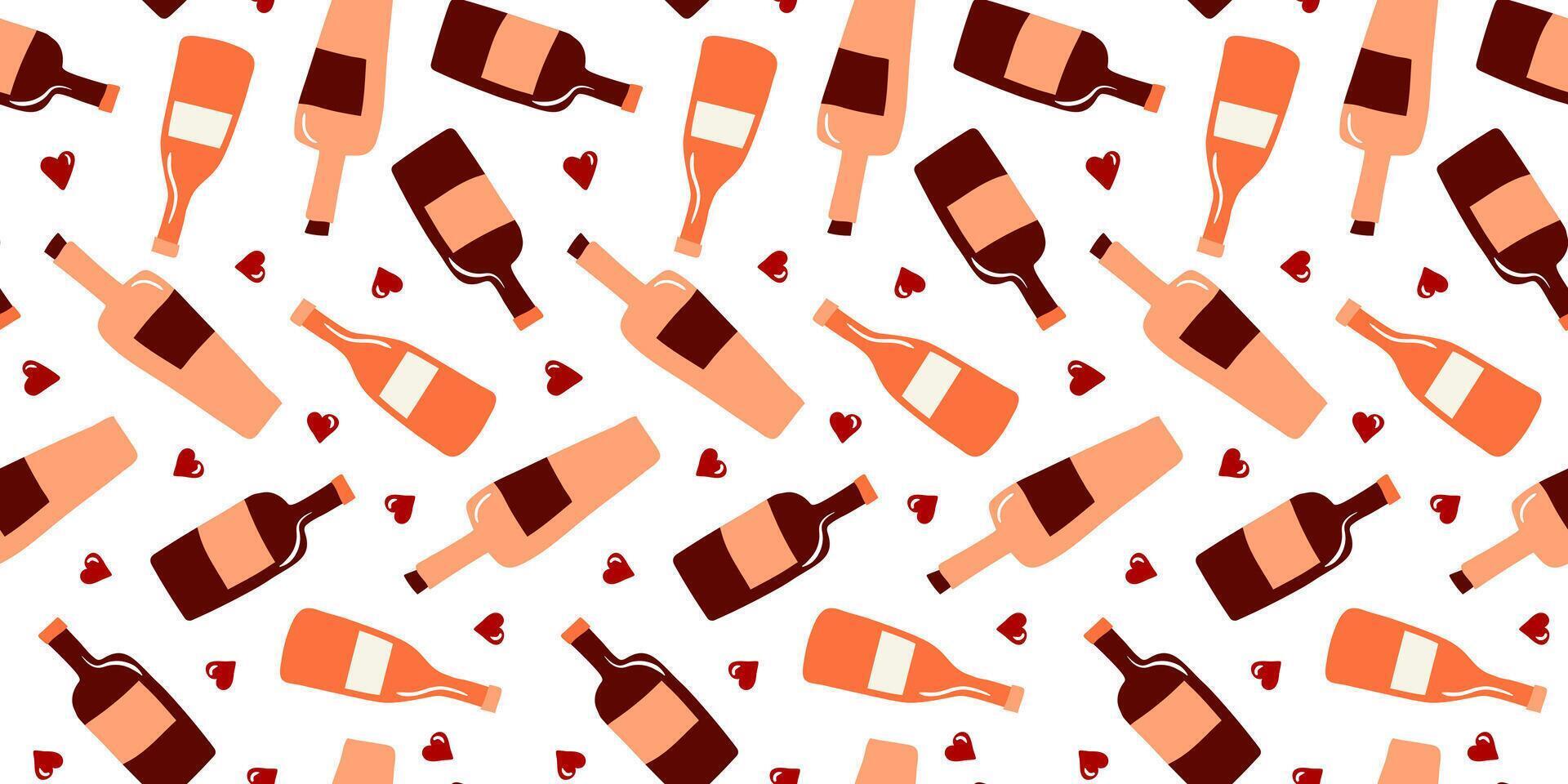 simple glamorous drawn seamless pattern wine alcohol champagne bottles hearts white abstract background card design wallpaper vector