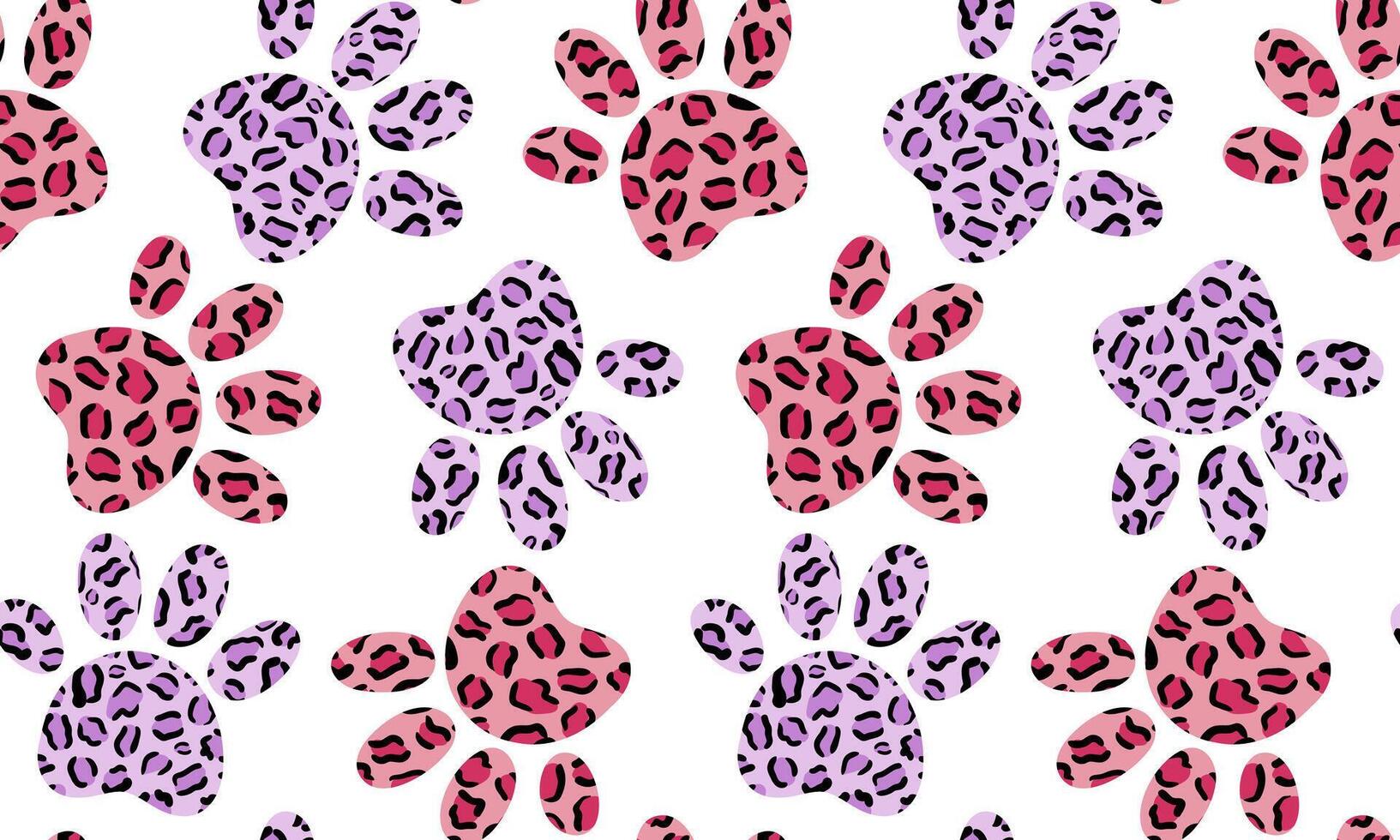 abstract modern pattern with leopard print cat paw prints in pink and purple tones on a white background for web design and wallpaper vector