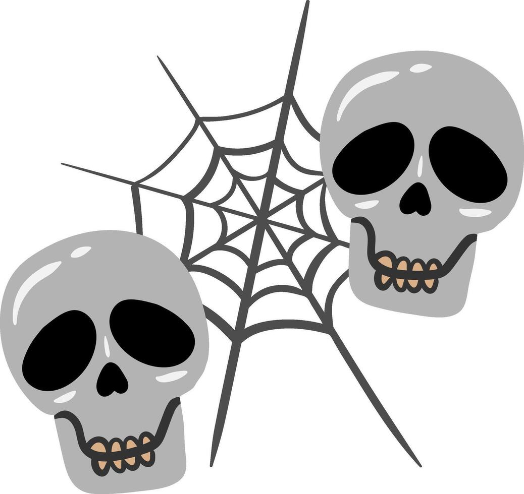 hand drawn isolated elements set skulls spider web design decor background, halloween spooky clip art collection vector