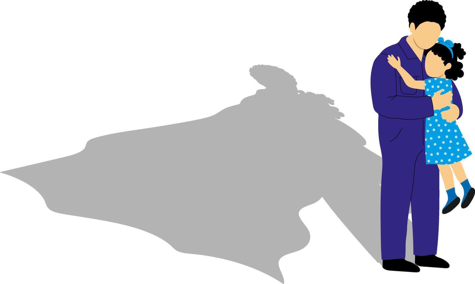 isolated illustration of dad holding daughter with superhero shadow, father's day and daughter's day concept vector