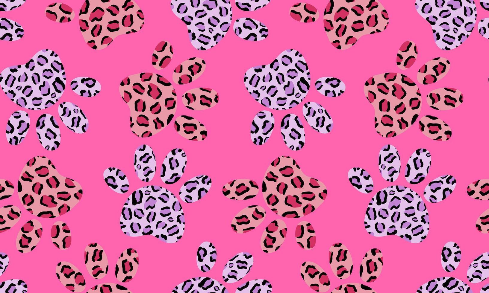 seamless pink cat paw print pattern with leopard texture trendy girly background for kids fashion, textile, wrapping, nursery room, cute modern design vector