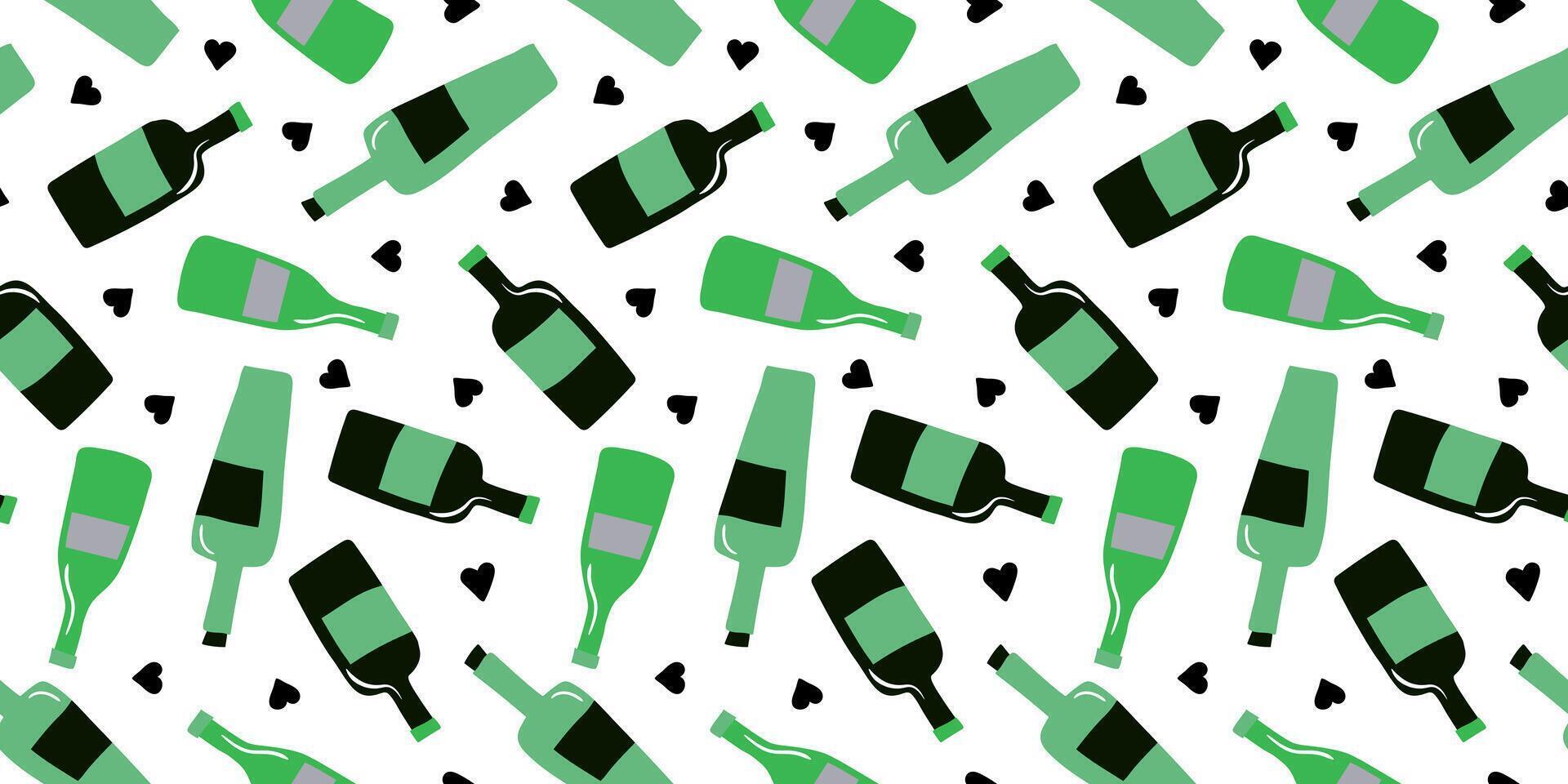 abstract modern seamless pattern with green wine bottles hearts white background wallpaper menu card web design vector