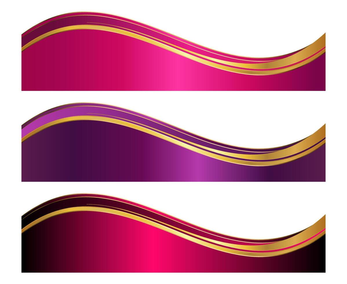 Pink Gold 3D Corporate Letterhead Divider Template, Separator Footer Set with Waves vector