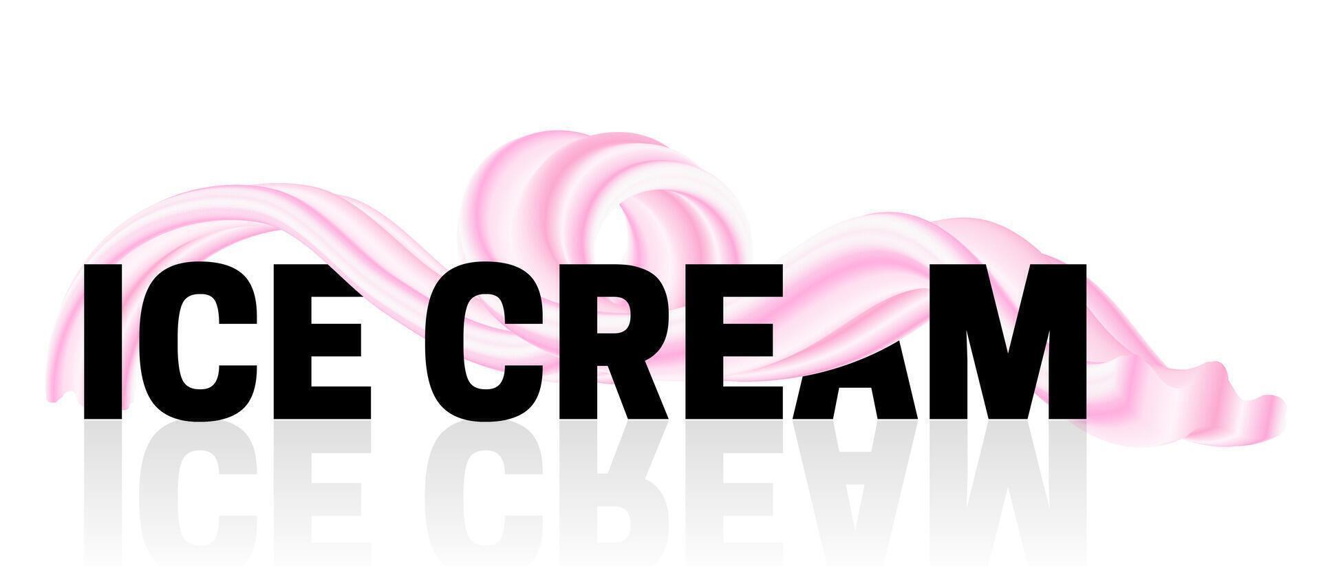 Strawberry Pink and White Ice Cream Text Abstract Wave 3D Isolated Splash Illustration vector