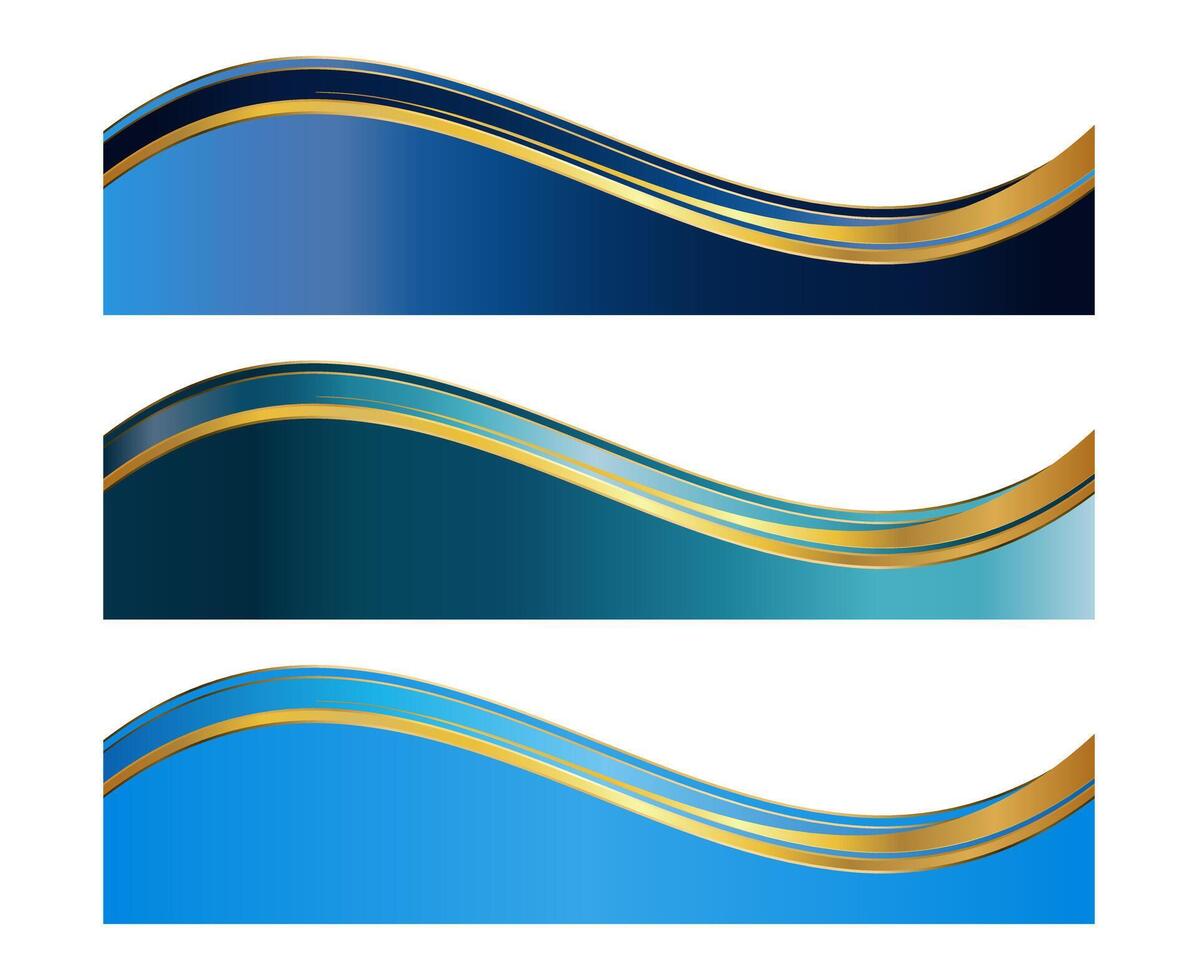 Blue Gold 3D Corporate Letterhead Divider Template, Separator Footer Set with Waves vector