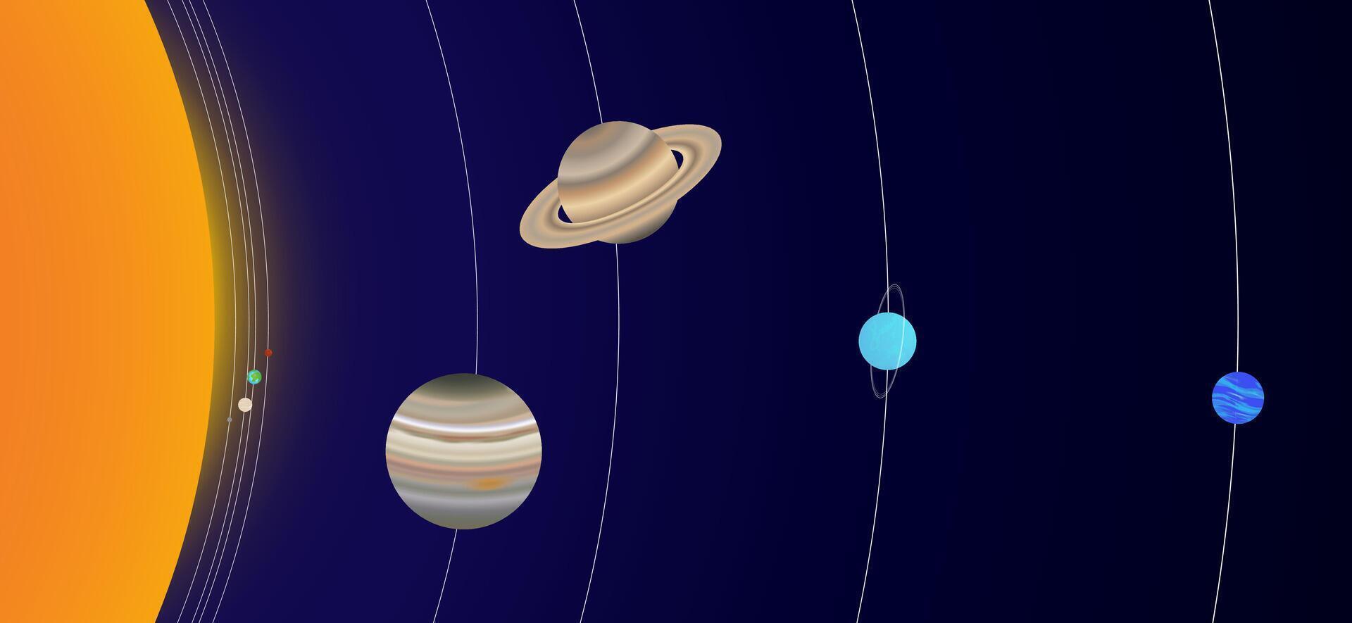 Distance of the Planets from the Sun with Realistic Planet Size Proportions vector