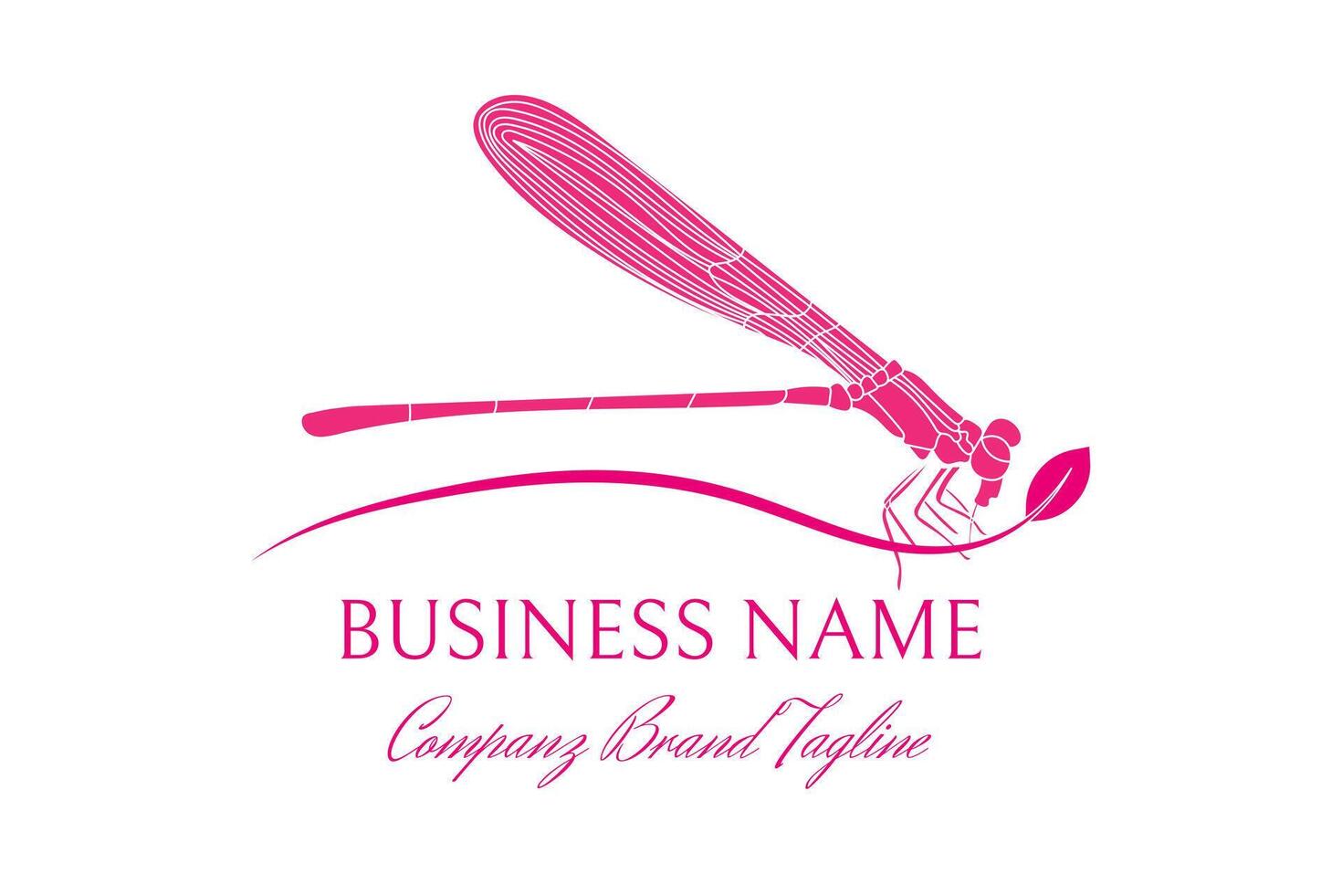 Pink Dragonfly Logo with Leaf vector