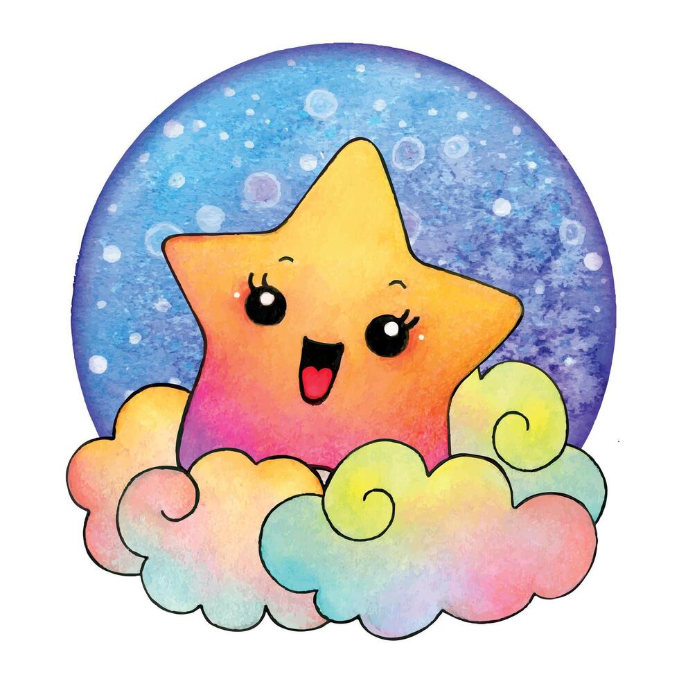 Watercolor rainbow baby star on cloud1 vector