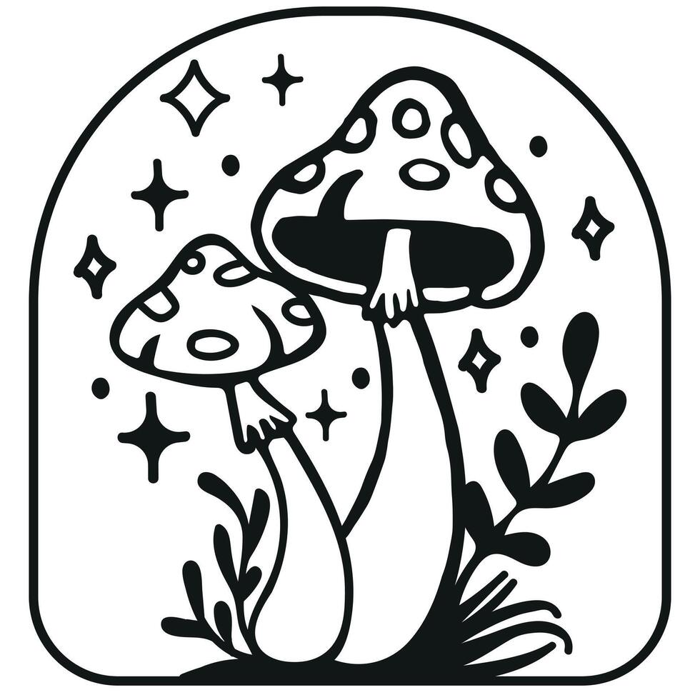 magic esoteric whimsical doodles hand drawn magic mushrooms vector
