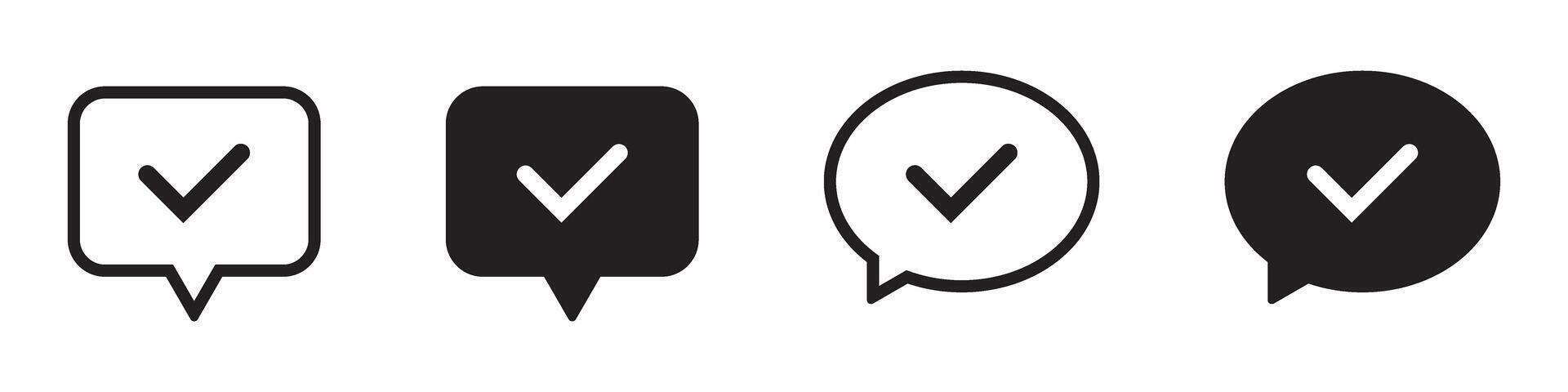 Chat bubble with checkmark icons set. Speech bubble with check mark sign. vector