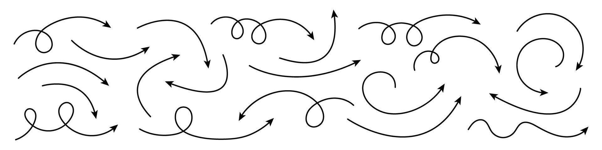 Hand drawn curved arrows. vector