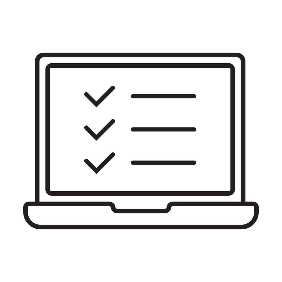 Laptop line icon with checklist on screen. vector