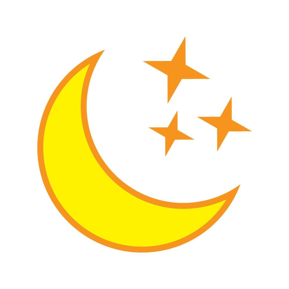 Yellow crescent moon with stars icon. Flat night icon. vector
