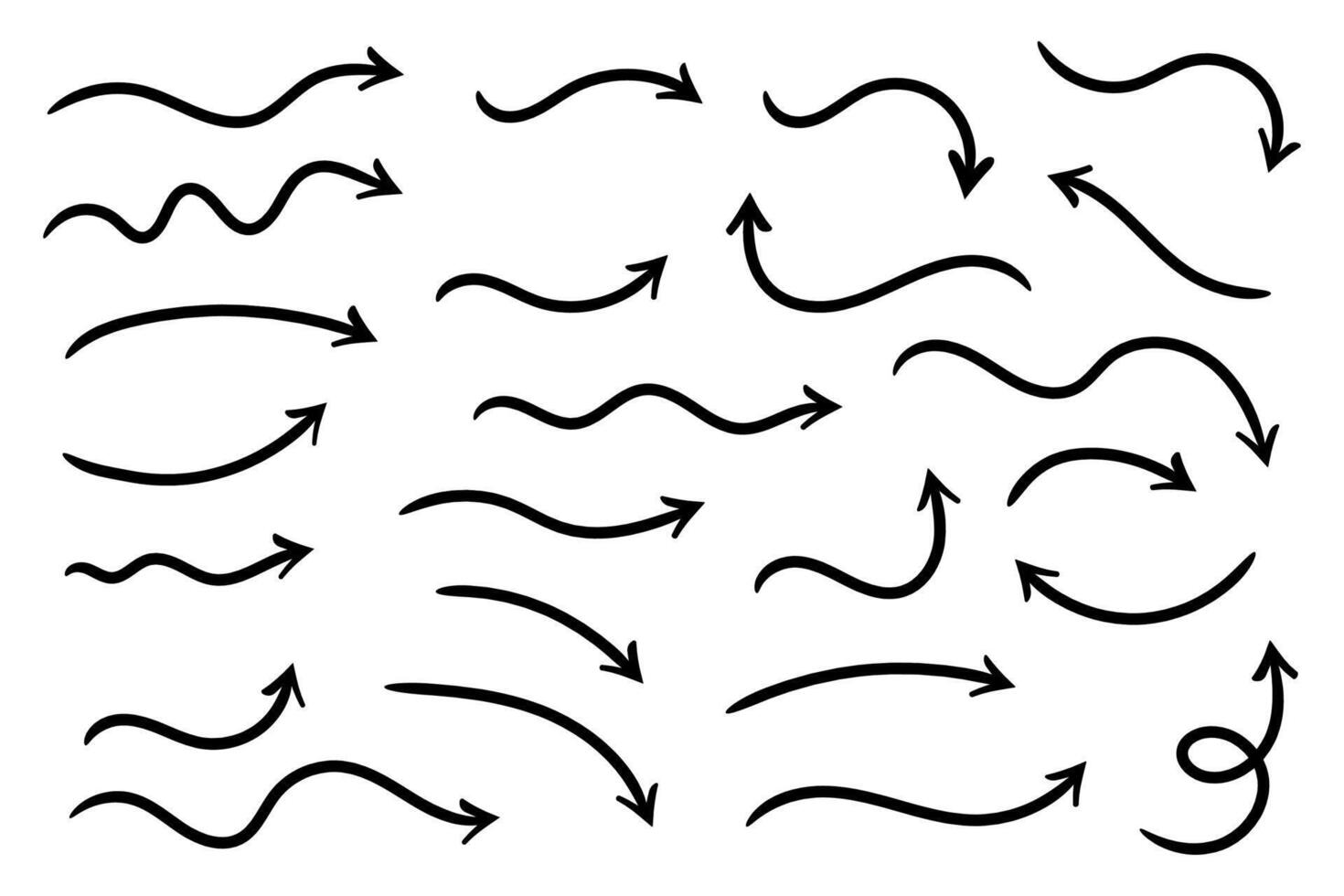 Hand drawn curved arrows set. vector