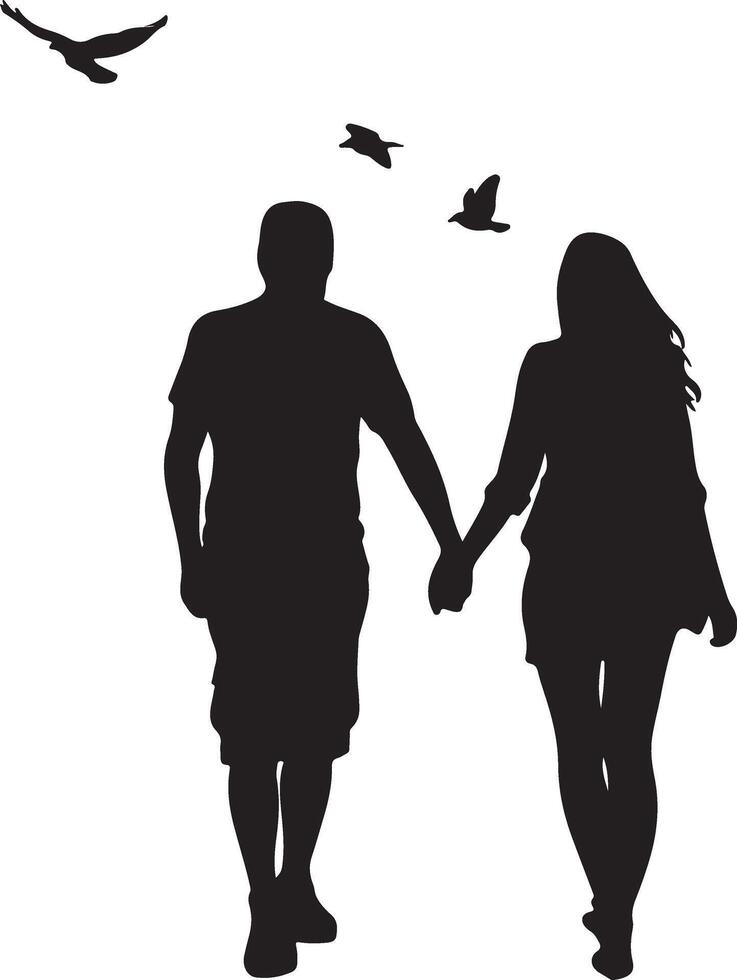 couple hand hold with birds vector