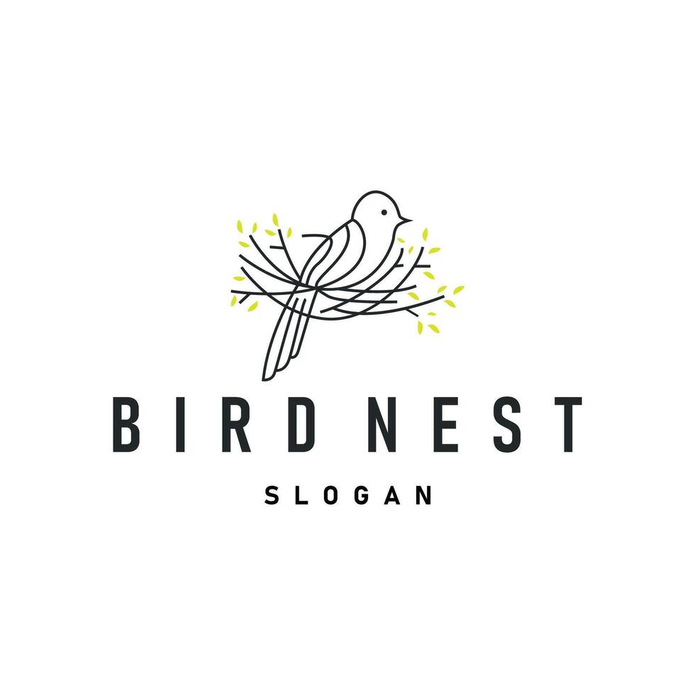 design bird nest logo, line concept bird house shelter, flying animal template illustration symbol branding product brand vector