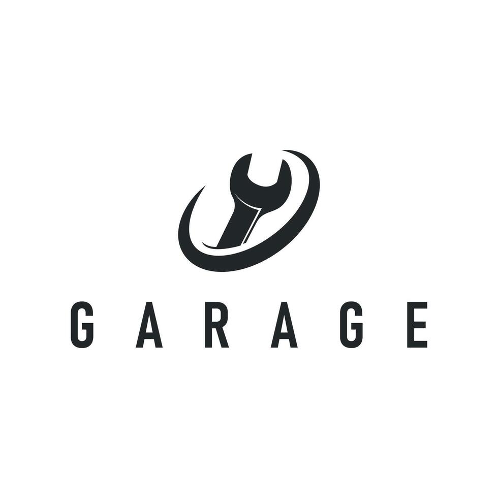 garage workshop logo design with workshop key equipment icon simple illustration vehicle repair template product brand symbol and brand vector