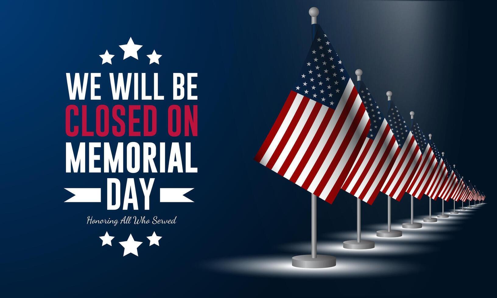Business Banner Sign Memorial day background design with we will be closed text vector