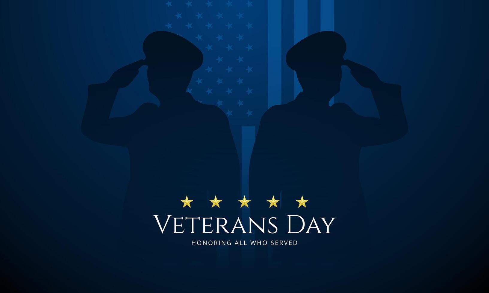 Illustration for Veterans day background with honoring all who served text and gold stars vector