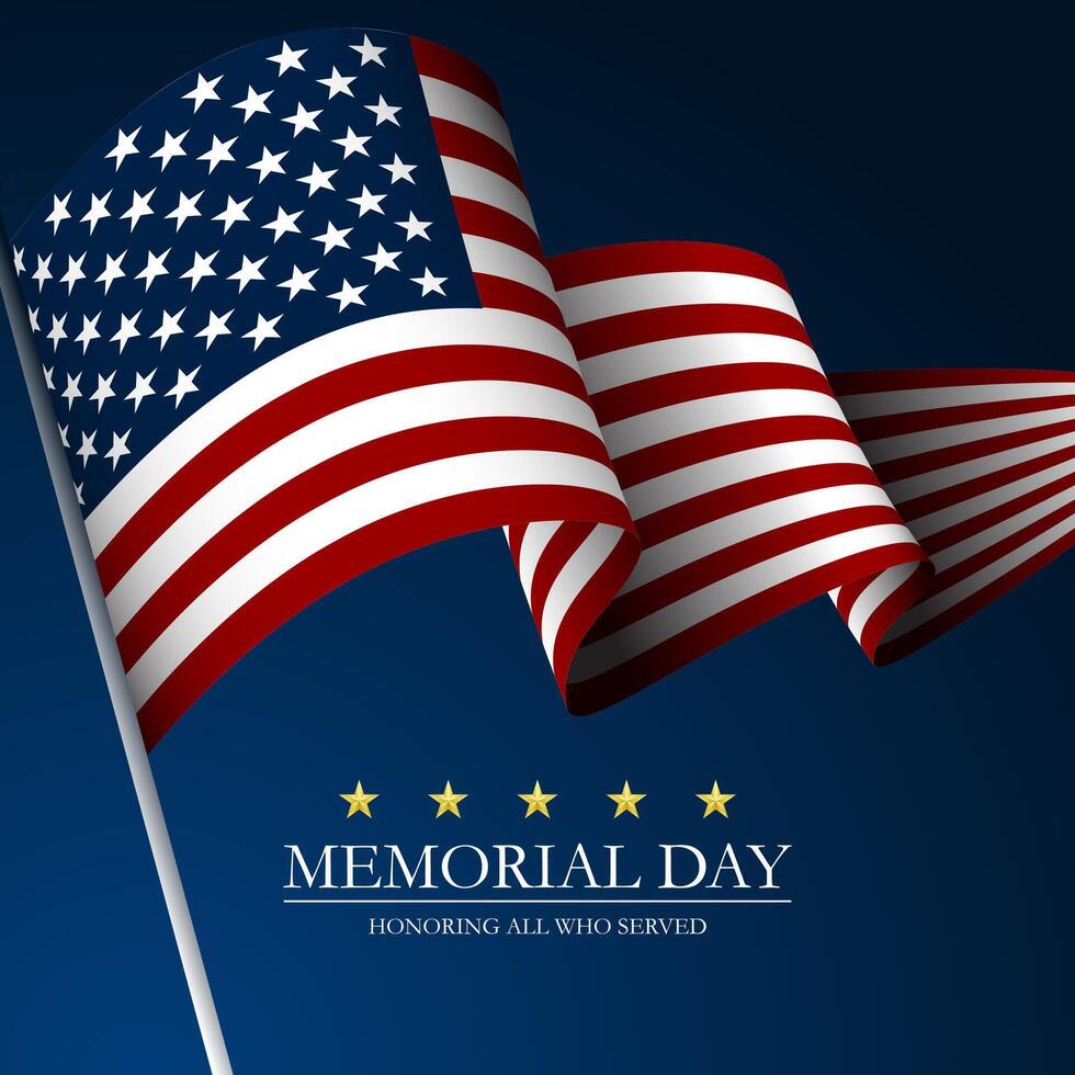 Memorial day background with waving US flag design and Honoring all who served text vector