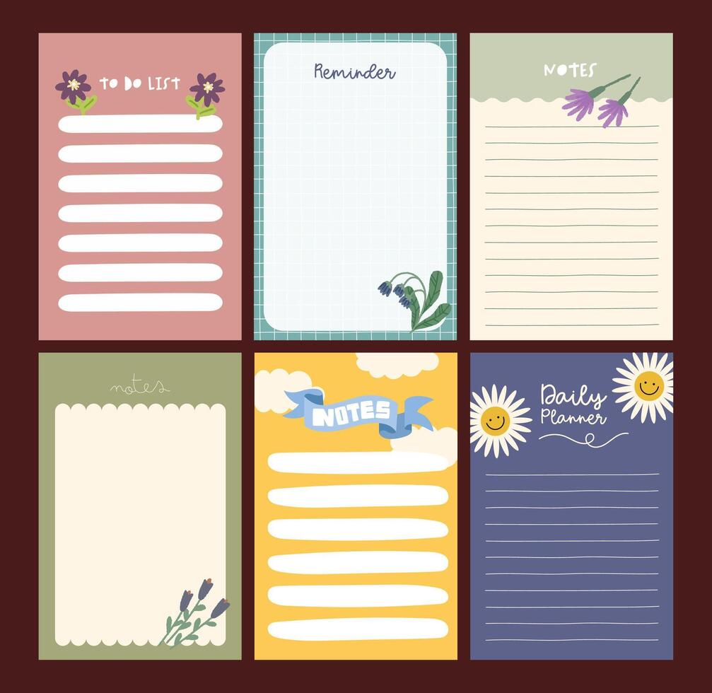 Set of cute and colorful journaling elements with notes, stickers, and labels perfect for scrapbooking, planners, and decorative stationery for creative DIY projects vector