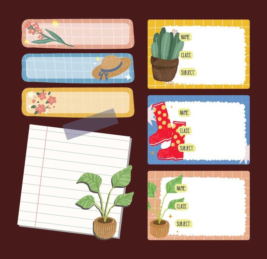 Pastel gardening themed journaling set with cute kawaii notes stickers and labels perfect for planners scrapbooks nature lovers and creative decorative projects vector