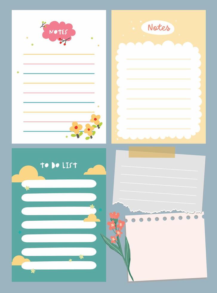 Soft pastel kawaii journaling set featuring cute notes, stickers, and labels ideal for planners, scrapbooks, school projects, and creative decoration needs vector