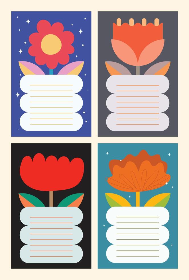 Collection of cute journaling elements including notes stickers and labels with colorful designs perfect for scrapbooking planner decoration and creative stationery needs vector