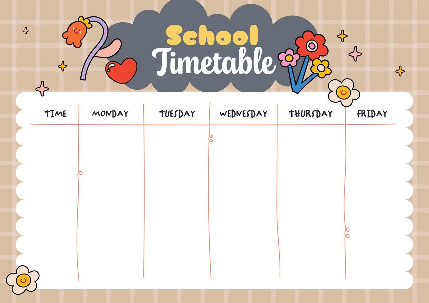 School time table printable designed for kids to plan daily activities and stay organized during the back to school season with a creative and practical layout vector