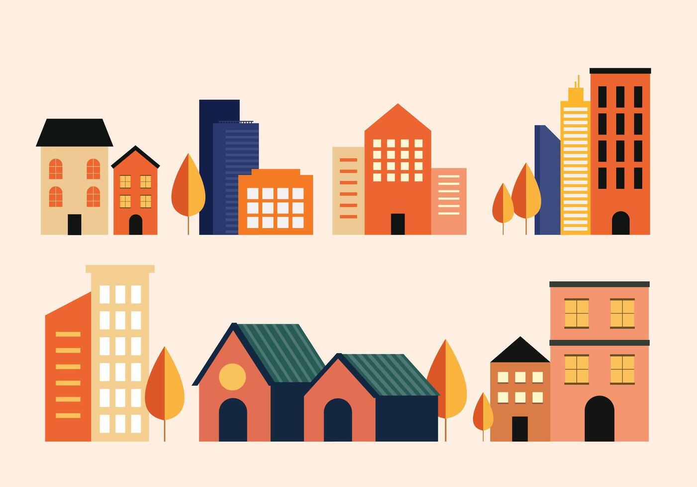 Set of various building and house elements for design, ideal for creating architectural layouts, home plans, and modern structures in diverse creative projects vector