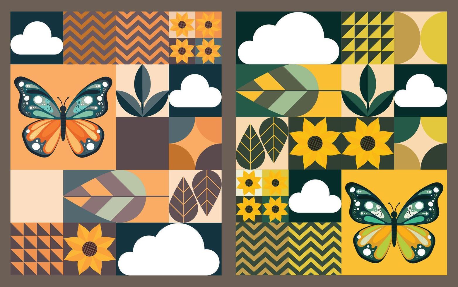 Set of landscape posters featuring nature and home elements, perfect for design projects that highlight the harmony between natural beauty and residential style vector