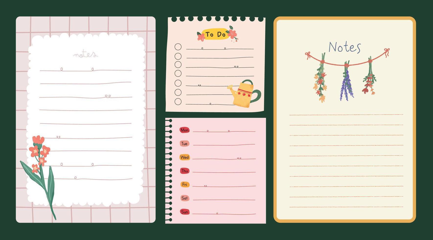 A pastel journaling set with gardening elements and kawaii style featuring cute stickers notes and labels for nature lovers planners and scrapbooking needs vector