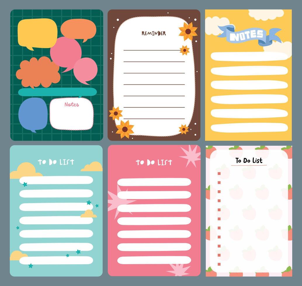 Adorable kawaii set of pastel journaling elements including notes, stickers, and labels perfect for planners, scrapbooks, school projects, and creative decorative designs vector