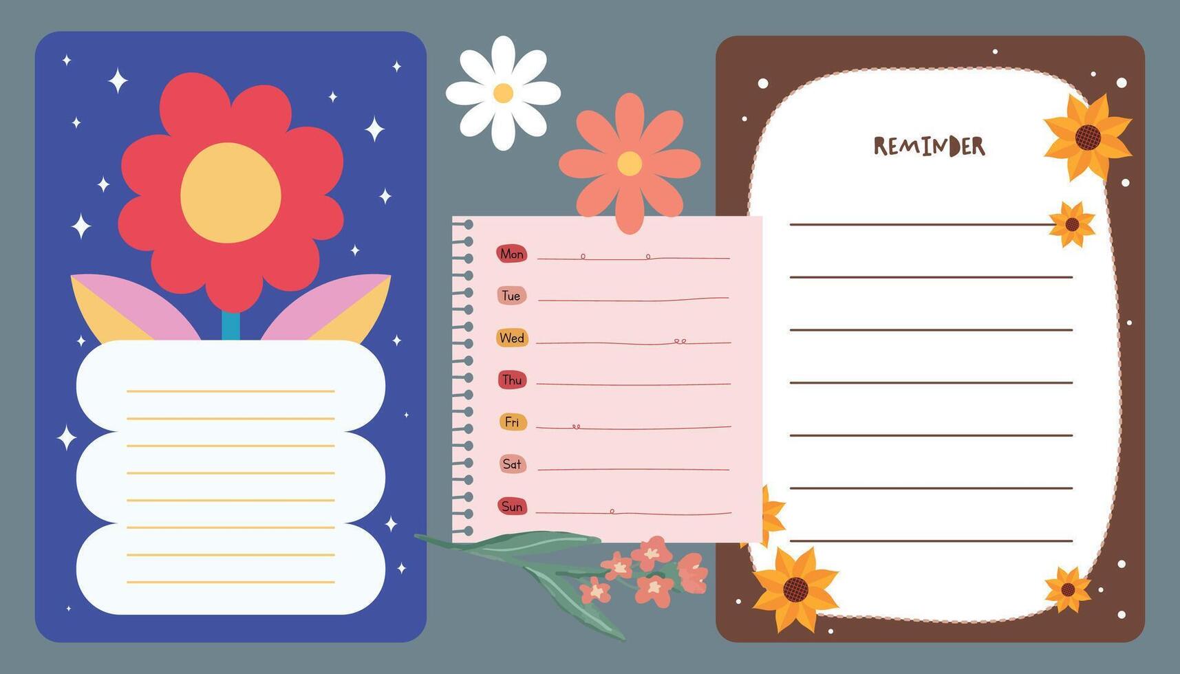 Colorful journaling design set with stickers labels and note pieces perfect for enhancing planners scrapbooks and creative stationery layouts vector