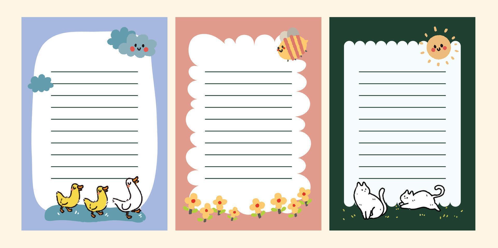 journaling set with cute kawaii animal illustrations including notes stickers and labels delivers cheerful decoration for planners scrapbooks and creative projects vector