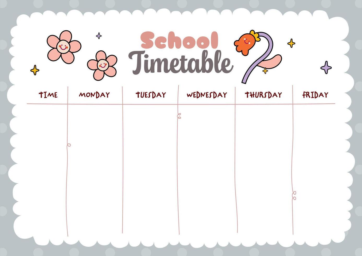 Printable school time table layout designed for kids to organize daily schedules and prepare for back to school season with a fun and functional learning template vector