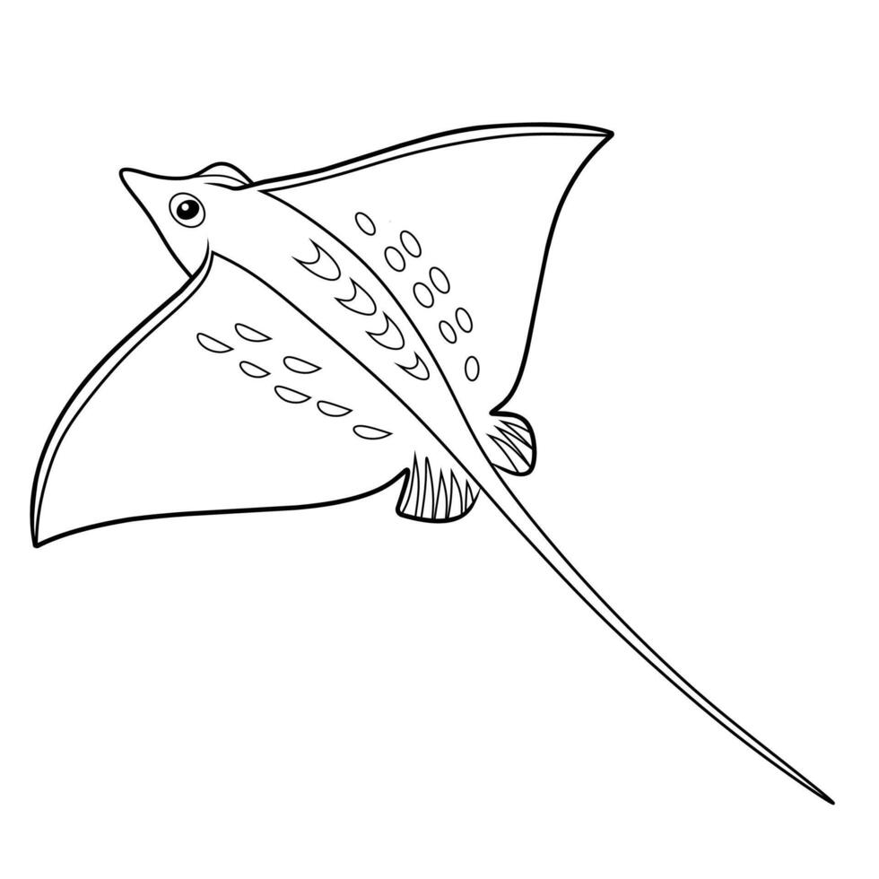 Black and White Stingray Illustration with Long Tail and Spotted Wings vector