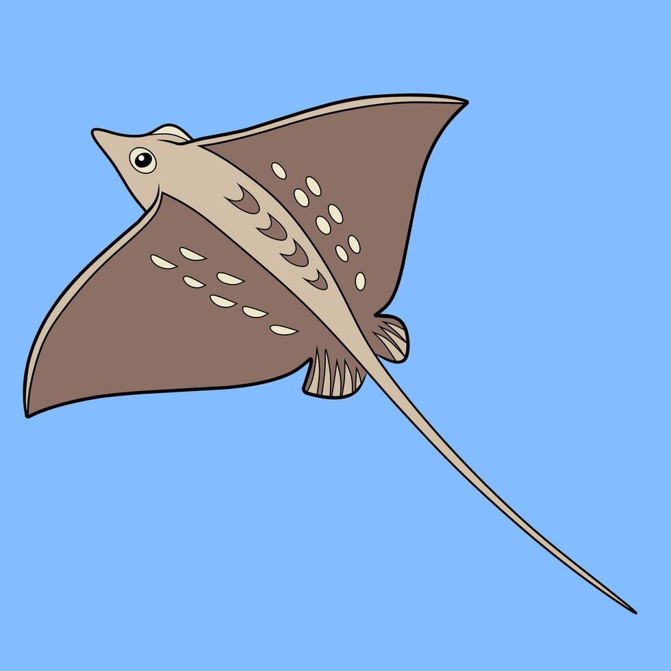 Illustrated Stingray With Detailed Spotted Pattern Swimming Underwater vector