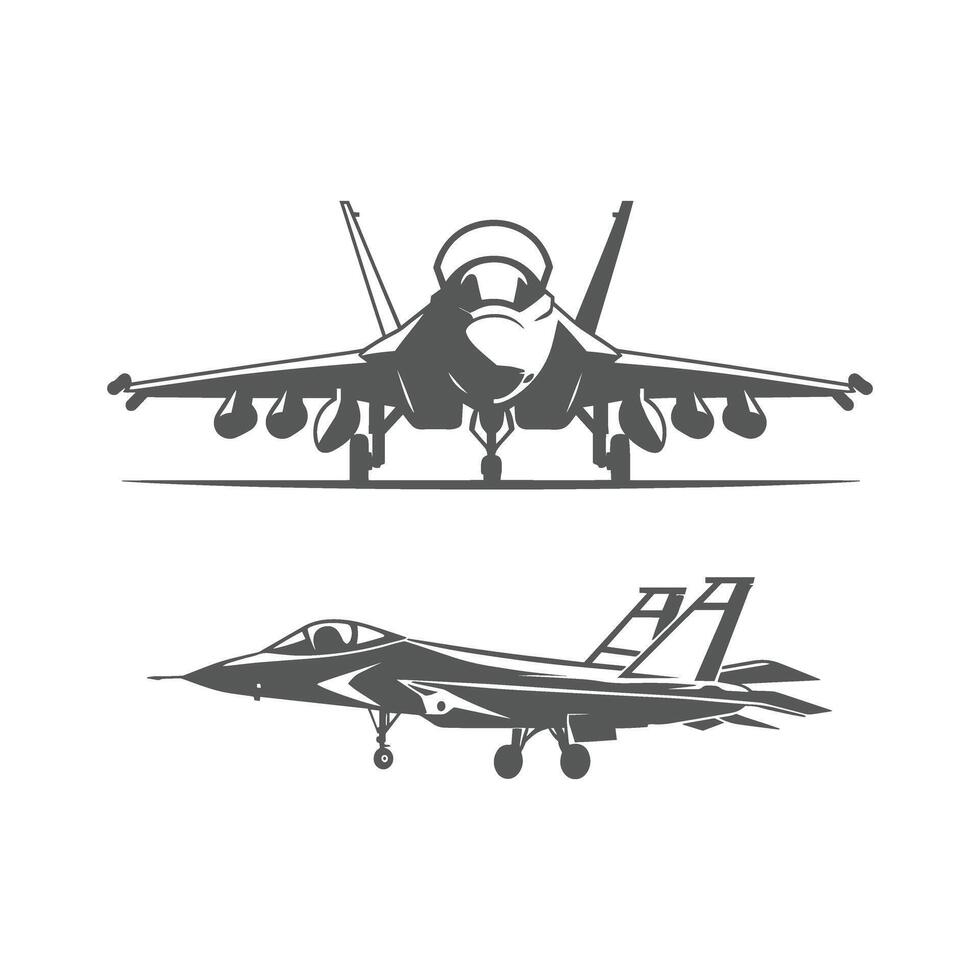 Collection of Fighter Jets in Silhouette illustration. vector