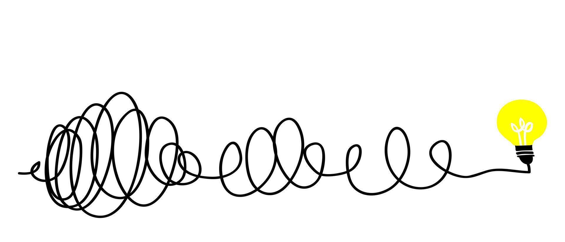 Creative bulb on doodle style. the concept of transition from complicated to simple with yellow bulb lamp Symbol of idea, innovation, creativity vector