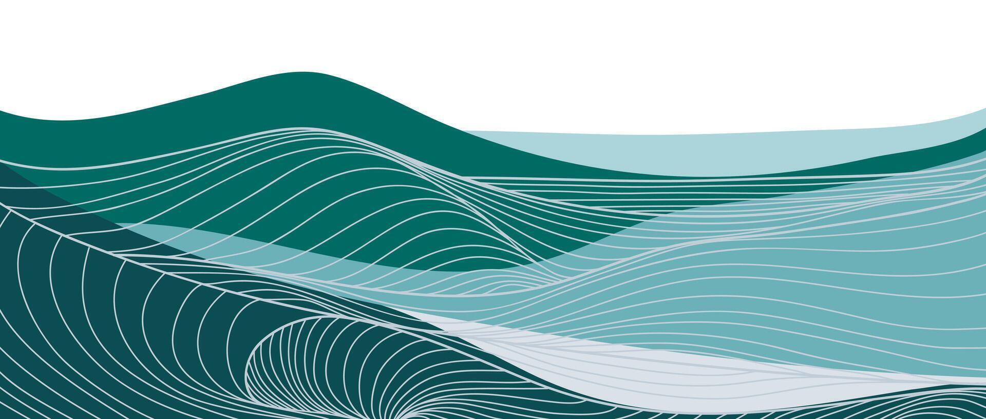 Abstract Mountain landscape background with line art, mountains, sea and ocean wave. creative minimalist modern art print. use for print art, poster, cover vector