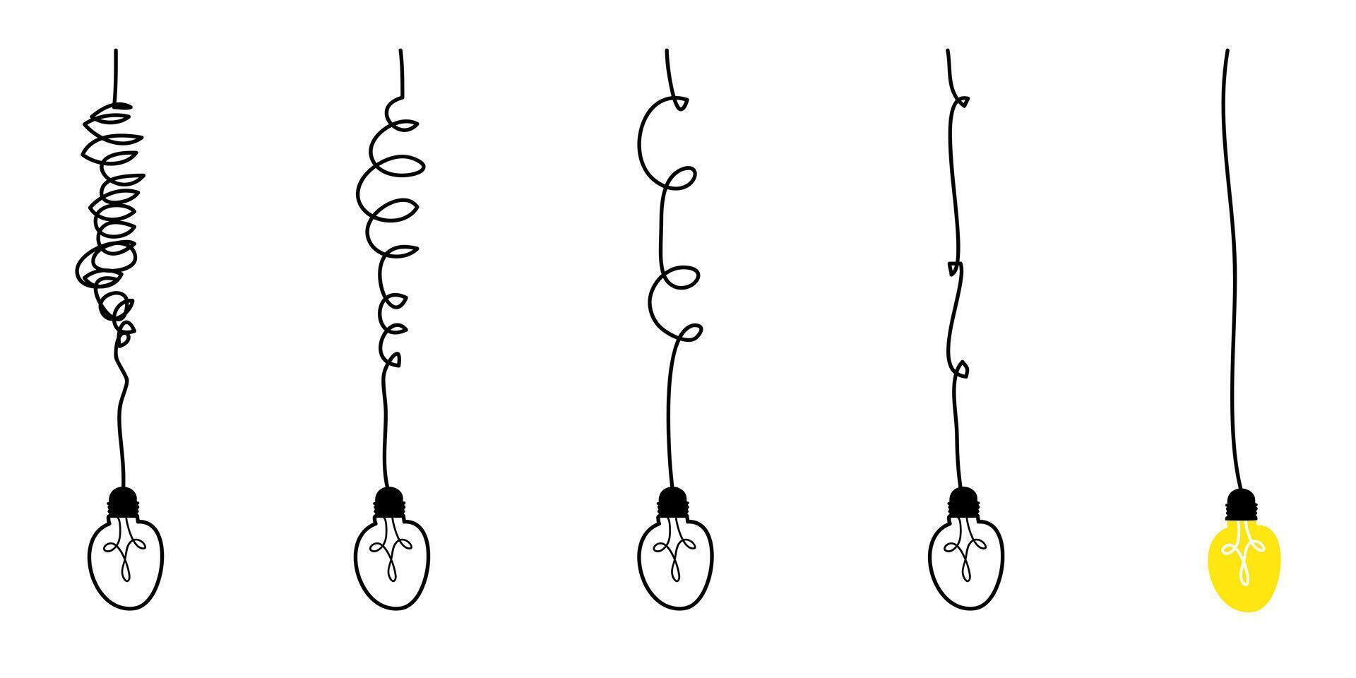 Doodle lightbulbs idea icon. simplifying the complex, confusion clarity or path. idea concept with lightbulbs vector