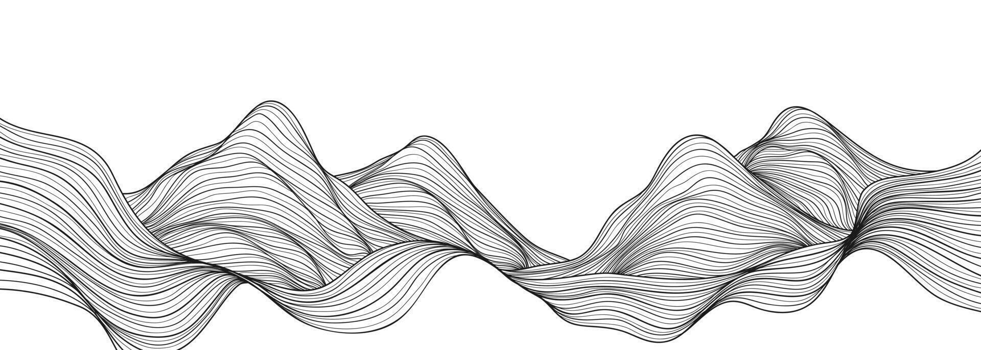 Abstract mountain and wave line art illustration. Hand drawn style. Landscape abstract contemporary aesthetic background, Use for template, print, poster, cover, vector